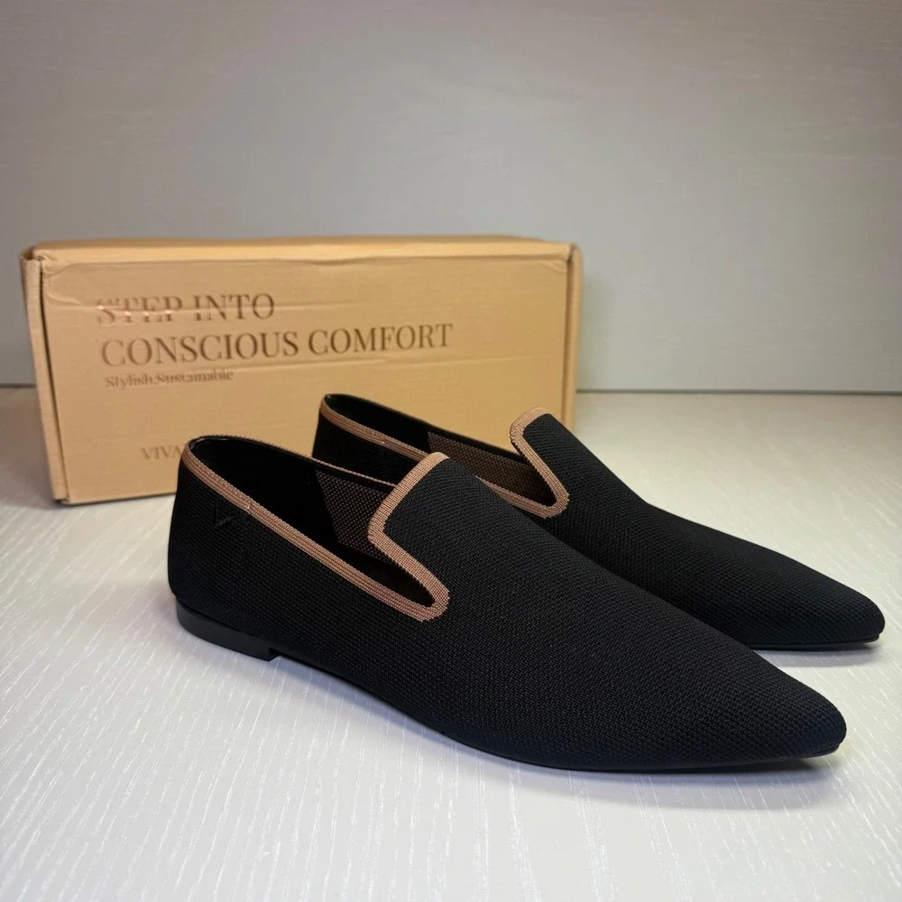 VIVAIA‎ Square-Toe Loafers Black | NWT - EU 38 / US 7–7.5 + FREE Slippers